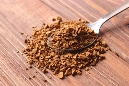 Instant coffee close up on the tableの写真素材