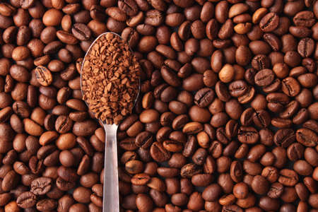 instant coffee and coffee beans. Backgroundの写真素材