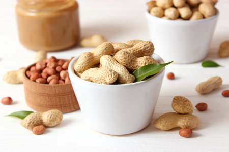 peanuts on a light background close-upの写真素材