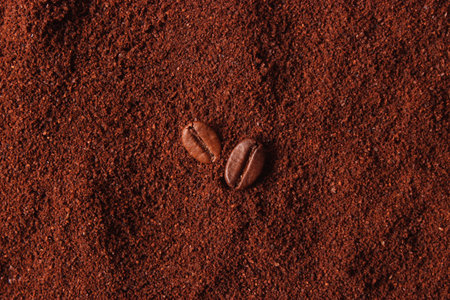 Ground coffee close up on the tableの写真素材