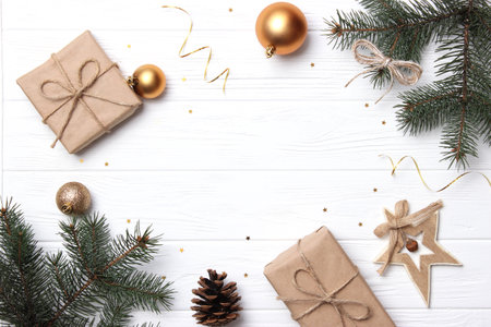 Christmas background in the style of minimalism top view with place for text.の写真素材