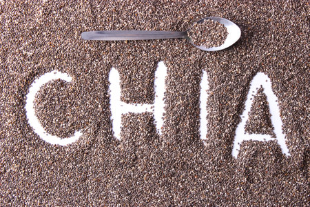 chia seeds on a white background close-up. Food supplement, superfoodの写真素材