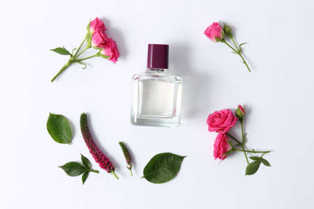 set of different perfumes on a light background.
