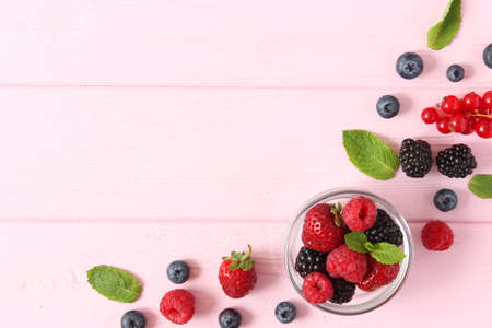 set of forest berries on the table top view.