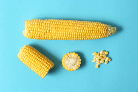 Fresh corn close-up on the table.の写真素材