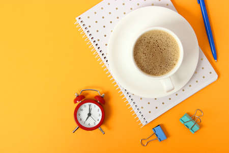 mechanical alarm clock on a colored backgroundの写真素材