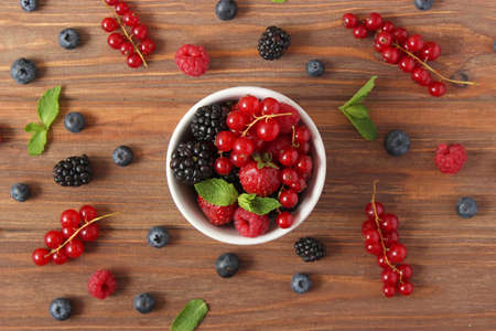 set of forest berries on the table top view.