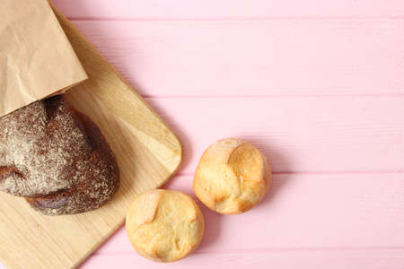 freshly baked bread on the table.の写真素材