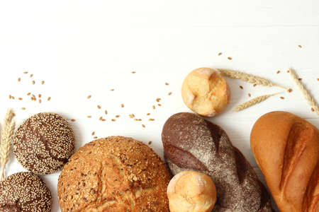 freshly baked bread on the table.の写真素材