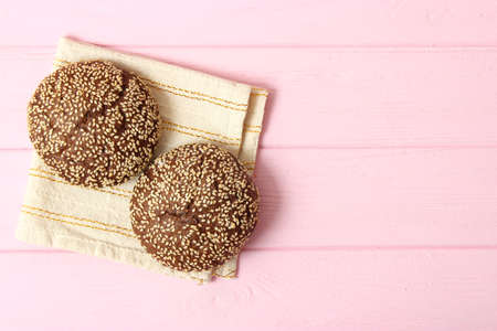 freshly baked bread on the table.の写真素材