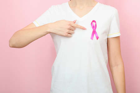 Pink ribbon, the international symbol of breast cancer.の写真素材