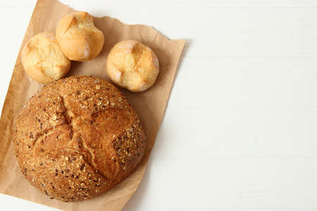 freshly baked bread on the table.