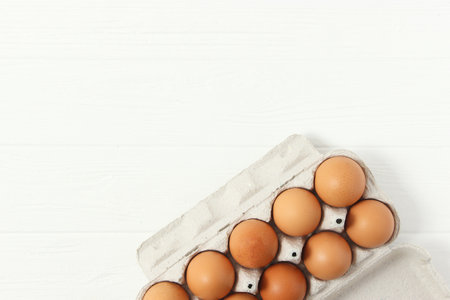 chicken eggs on the table. Farm products, natural eggs.の写真素材