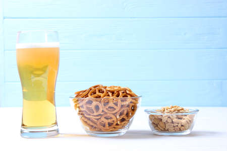 beer and snacks on the table. Beer snacks.