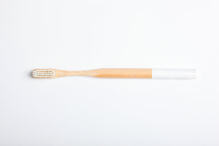 natural bamboo toothbrushes top view. Oral and dental care.の写真素材