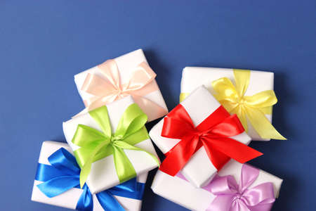 gifts on a colored background. Holiday, giving presents, birthday.