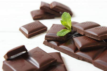 Pieces of chocolate on the table.の写真素材