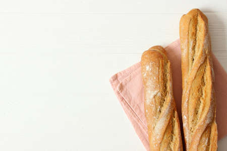 freshly baked bread on the table.の写真素材