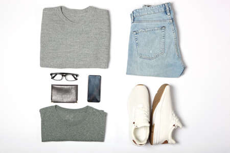 set of fashionable mens clothing and accessoriesの写真素材