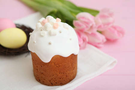 Traditional easter cake on the table. Traditional treats for Easter.