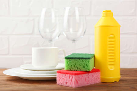 dishwashing liquid on the table. minimalism, space for textの写真素材