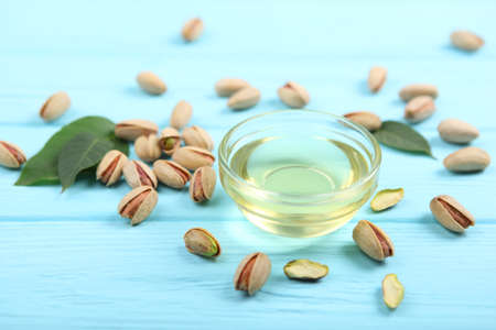 pistachio oil on the table close upの写真素材