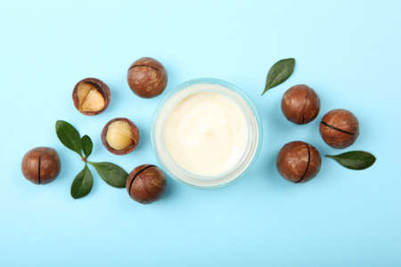 cosmetics with macadamia oil on the tableの写真素材