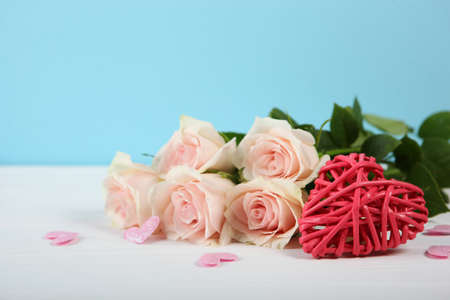 beautiful valentines day background on colored background with place for textの写真素材