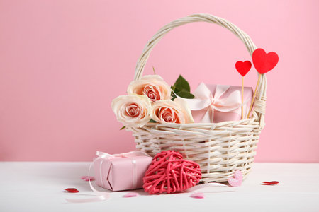 beautiful valentines day background on colored background with place for textの写真素材