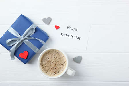 Background to the day of the father on a colored background top view.の写真素材