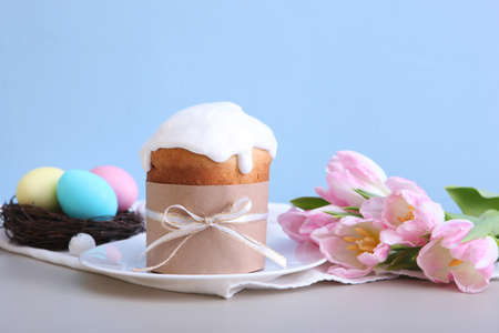 Traditional easter cake on the table. Traditional treats for Easter.