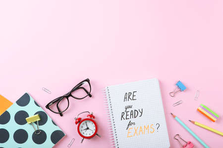 Composition on the theme are you ready for exams top view.の写真素材