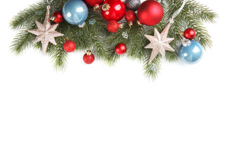Christmas decorations isolated on whiteの写真素材