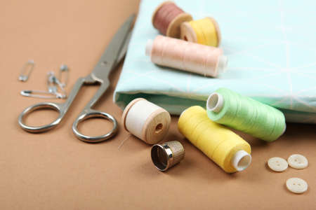 different sewing accessories on the table.の写真素材