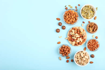 A set of different nuts on the table.