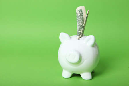 piggy piggy bank and gold coins on a colored background.