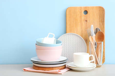 a set of tableware on the table.