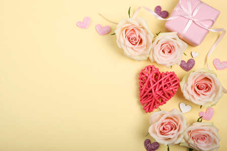 beautiful valentines day background on colored background with place for textの写真素材