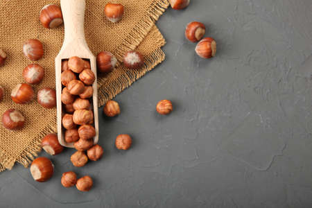 hazelnuts close-up on the table. Minimalism, place for text