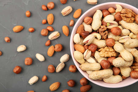 A set of different nuts on the table.