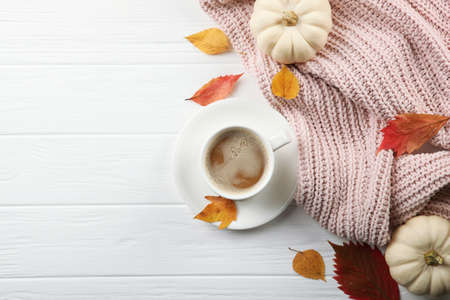 Beautiful autumn background with fallen leaves with place for text top view.