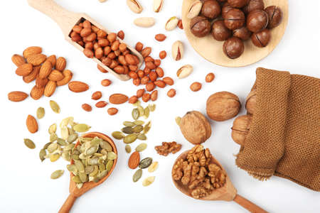 A set of different nuts on the table.