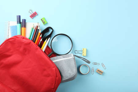 School office on a colored background top view.