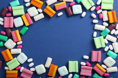 Many different chewing gums on the table