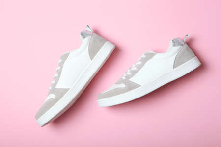 womens sneakers on a colored background. Womens shoes.の写真素材