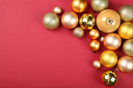 Decorative Christmas balls top view. Place to insert text.の写真素材