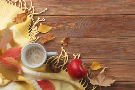 Beautiful autumn background with fallen leaves with place for text top view.