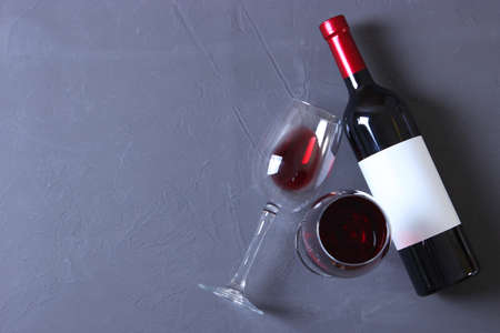 red wine and grapes on the table top view.