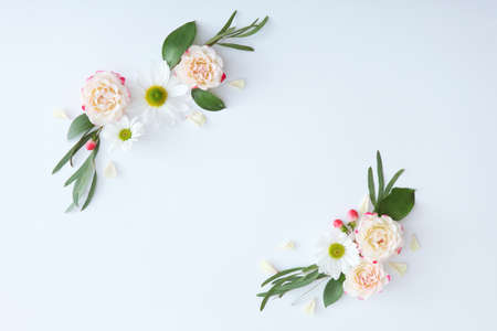 Beautiful floral arrangement with a place to insert text top view.の写真素材