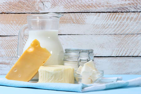 set of dairy products on the table.の写真素材